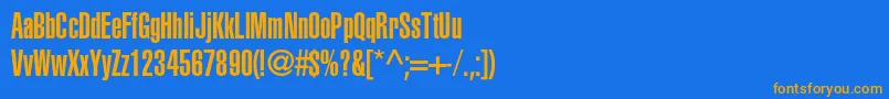 フォントHelveticaltstdUltracomp – オレンジ色の文字が青い背景にあります。