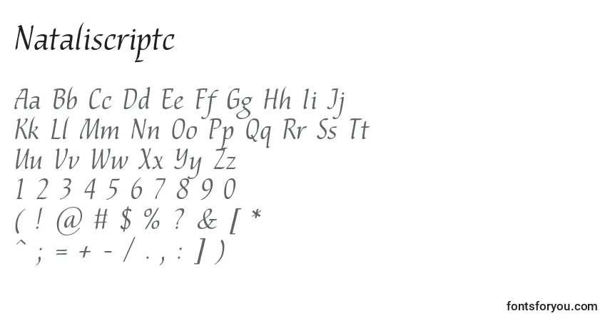 A fonte Nataliscriptc – alfabeto, números, caracteres especiais