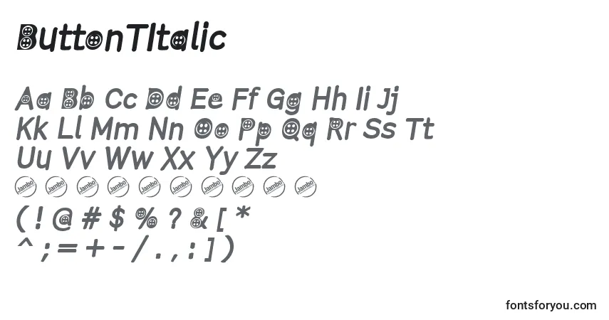 Czcionka ButtonTItalic – alfabet, cyfry, specjalne znaki