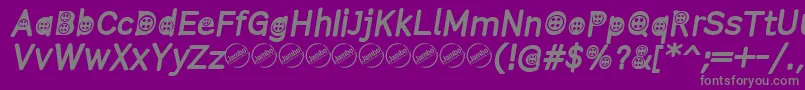 Weitere Informationen zur ButtonTItalic-Schriftart ButtonTItalic-Schriftart – Graue Schriften auf violettem Hintergrund