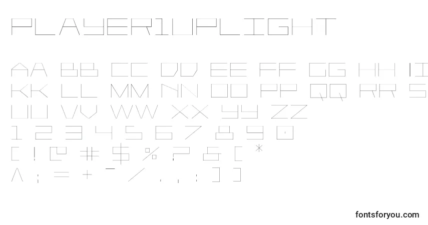 A fonte Player1uplight – alfabeto, números, caracteres especiais