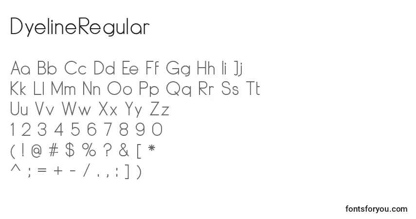 Schriftart DyelineRegular – Alphabet, Zahlen, spezielle Symbole