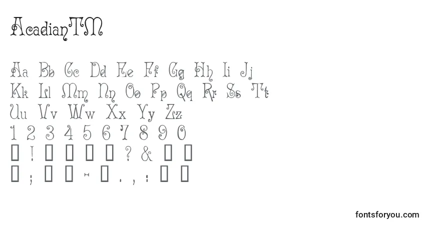 AcadianTM-fontti – aakkoset, numerot, erikoismerkit