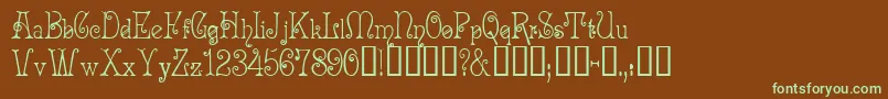 フォントAcadianTM – 緑色の文字が茶色の背景にあります。