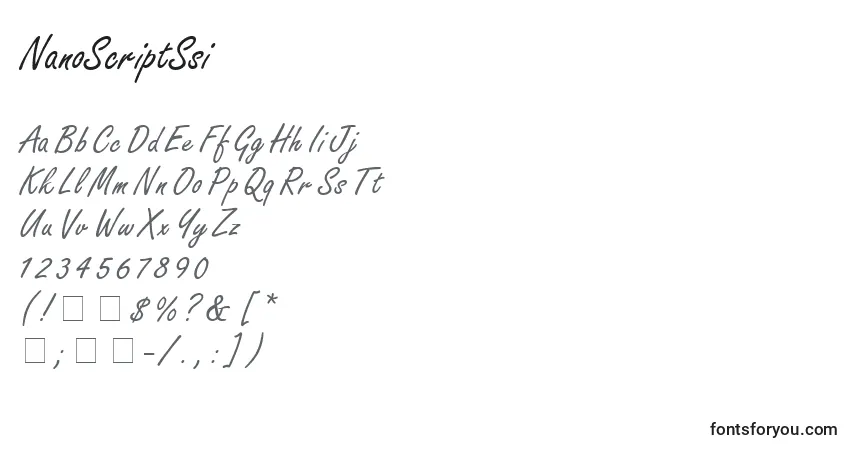 Czcionka NanoScriptSsi – alfabet, cyfry, specjalne znaki