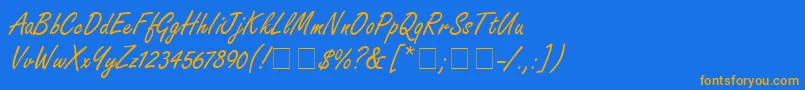 NanoScriptSsi-Schriftart – Orangefarbene Schriften auf blauem Hintergrund