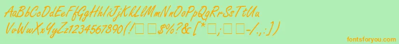 NanoScriptSsi-Schriftart – Orangefarbene Schriften auf grünem Hintergrund