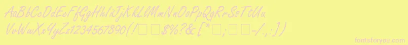NanoScriptSsi-fontti – vaaleanpunaiset fontit keltaisella taustalla