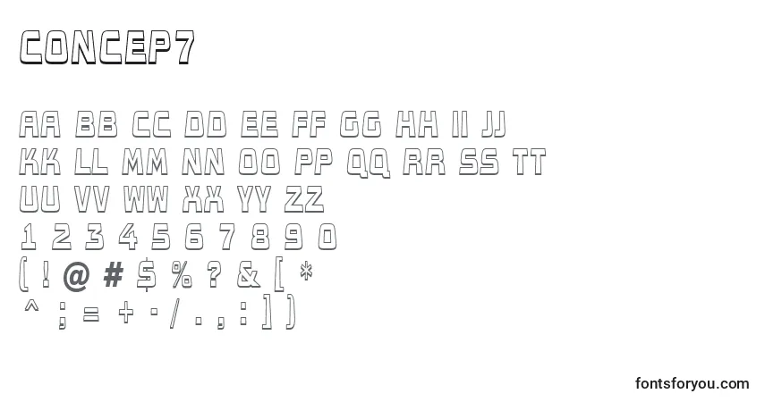 Czcionka Concep7 – alfabet, cyfry, specjalne znaki