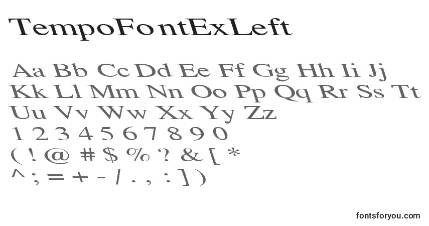 Schriftart TempoFontExLeft – Alphabet, Zahlen, spezielle Symbole