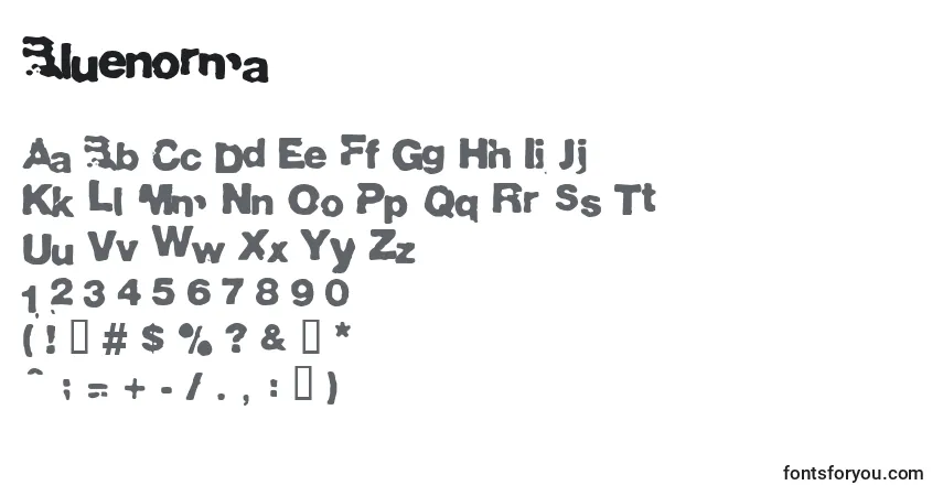 Czcionka Bluenorma – alfabet, cyfry, specjalne znaki