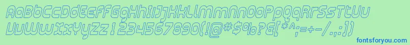 PlasmaticaOutlineItalic-Schriftart – Blaue Schriften auf grünem Hintergrund