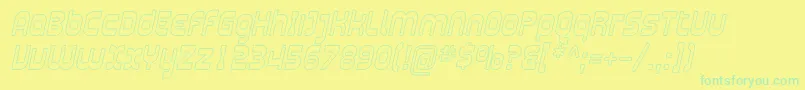 PlasmaticaOutlineItalic-Schriftart – Grüne Schriften auf gelbem Hintergrund