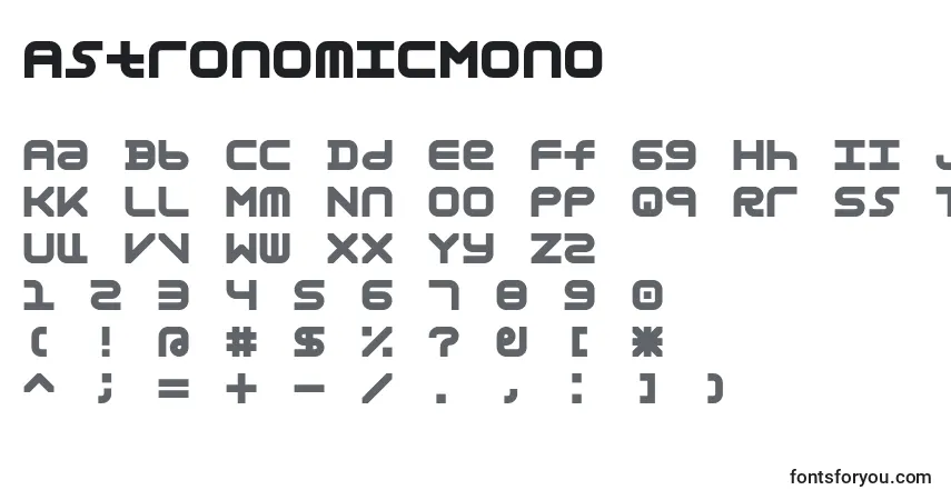 AstronomicMono-fontti – aakkoset, numerot, erikoismerkit
