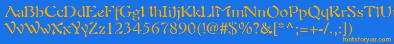 フォントAuriolLt – オレンジ色の文字が青い背景にあります。