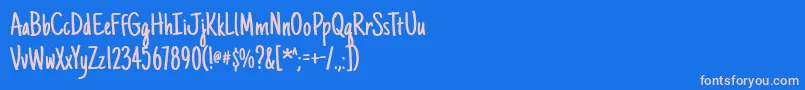 Justanotherhand Font – Pink Fonts on Blue Background