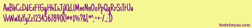 Justanotherhand Font – Purple Fonts on Yellow Background