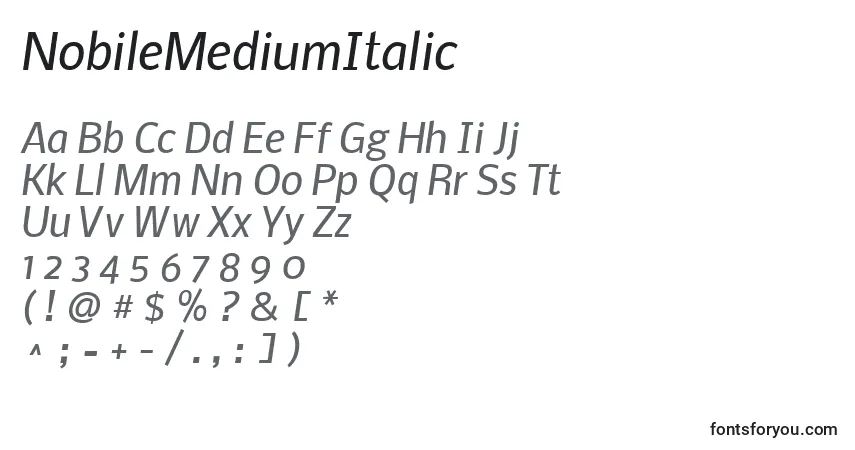 A fonte NobileMediumItalic – alfabeto, números, caracteres especiais