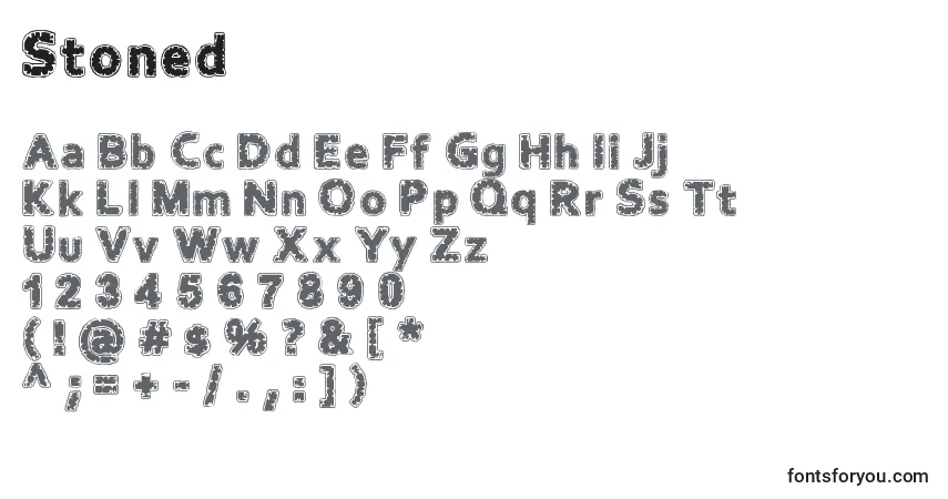 Schriftart Stoned – Alphabet, Zahlen, spezielle Symbole