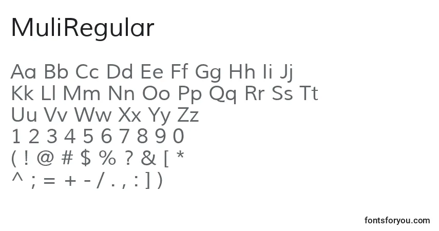 MuliRegular-fontti – aakkoset, numerot, erikoismerkit