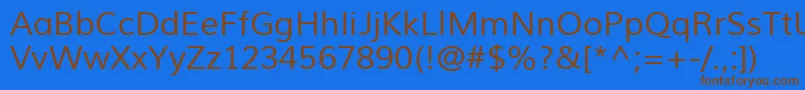 フォントMuliRegular – 茶色の文字が青い背景にあります。