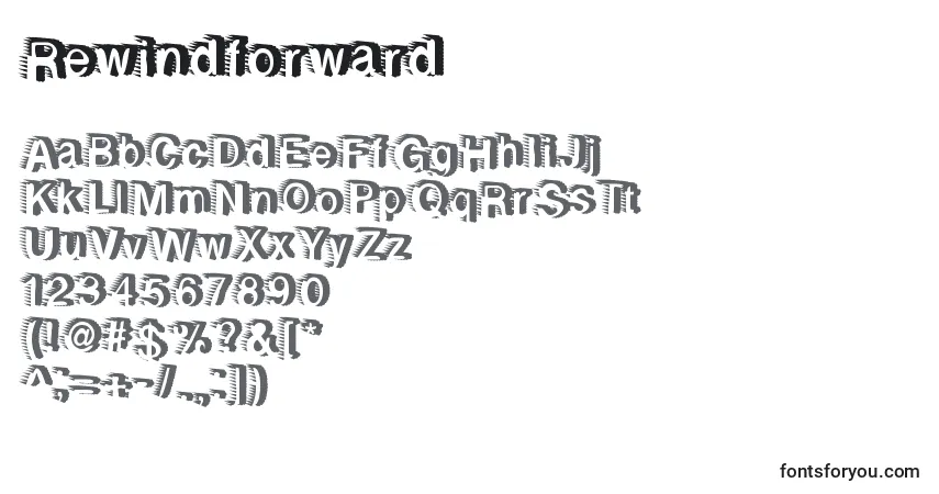 Czcionka Rewindforward – alfabet, cyfry, specjalne znaki