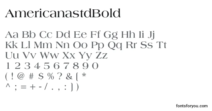 Schriftart AmericanastdBold – Alphabet, Zahlen, spezielle Symbole