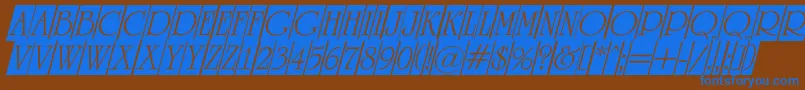 ARomanustitulcmdino-Schriftart – Blaue Schriften auf braunem Hintergrund