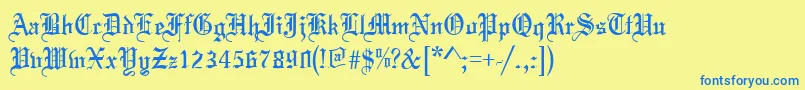 フォントToccataRegular – 青い文字が黄色の背景にあります。