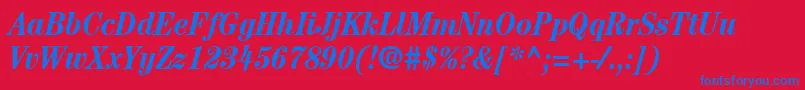 ItcCenturyLtBoldCondensedItalic-Schriftart – Blaue Schriften auf rotem Hintergrund