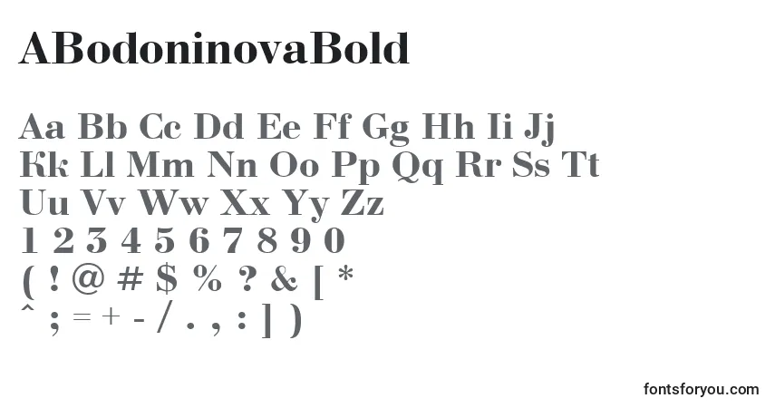 A fonte ABodoninovaBold – alfabeto, números, caracteres especiais