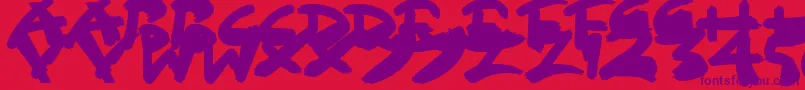 Więcej informacji o czcionce SloppyPaint Czcionka SloppyPaint – fioletowe czcionki na czerwonym tle