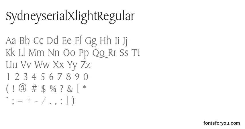SydneyserialXlightRegular Font – alphabet, numbers, special characters