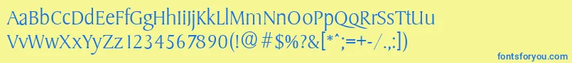 Weitere Informationen zur SydneyserialXlightRegular-Schriftart SydneyserialXlightRegular-Schriftart – Blaue Schriften auf gelbem Hintergrund