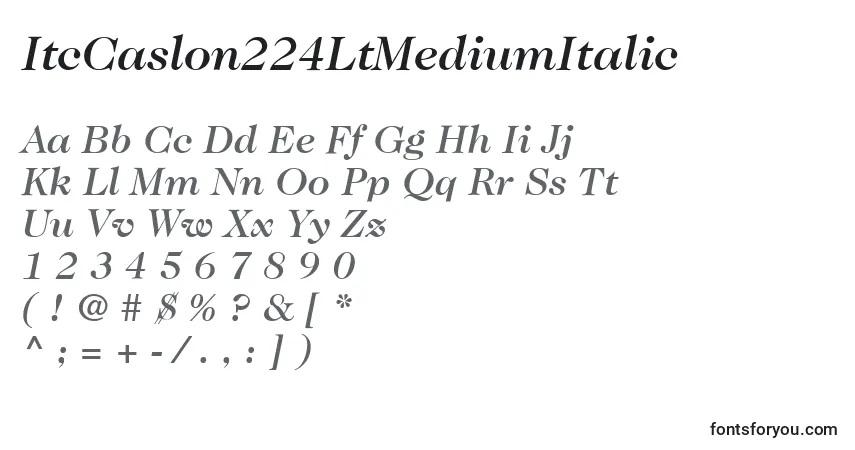 Czcionka ItcCaslon224LtMediumItalic – alfabet, cyfry, specjalne znaki