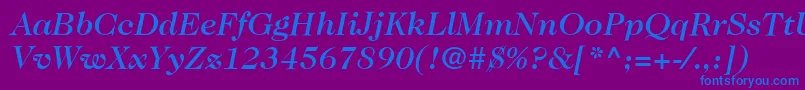 Fonte ItcCaslon224LtMediumItalic – fontes azuis em um fundo violeta