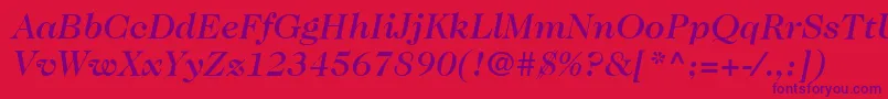 Fonte ItcCaslon224LtMediumItalic – fontes roxas em um fundo vermelho