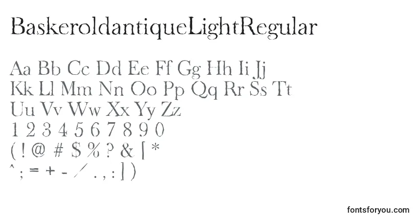 Czcionka BaskeroldantiqueLightRegular – alfabet, cyfry, specjalne znaki