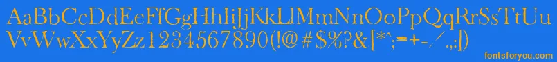 フォントBaskeroldantiqueLightRegular – オレンジ色の文字が青い背景にあります。