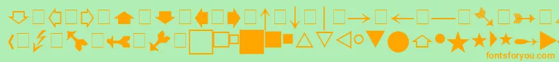 フォントPigrapha – オレンジの文字が緑の背景にあります。