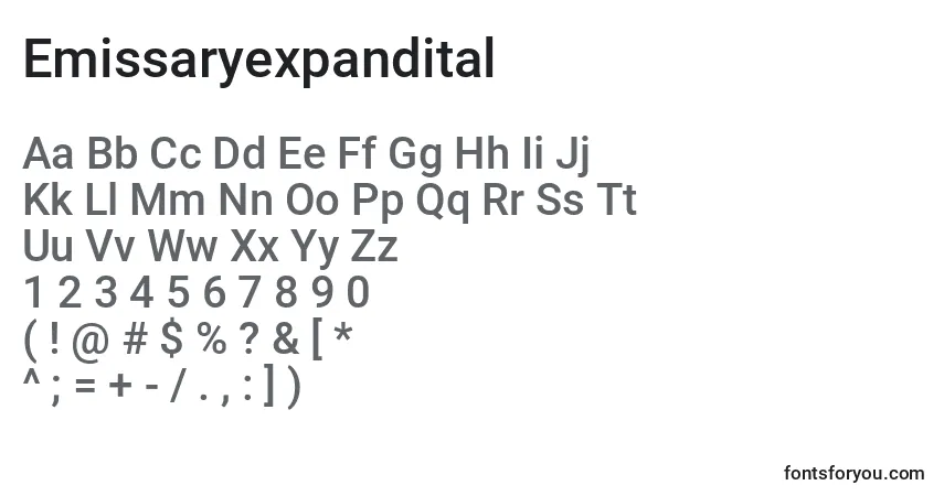 A fonte Emissaryexpandital – alfabeto, números, caracteres especiais