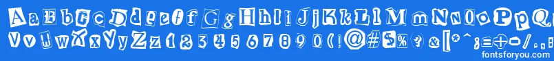 CutNPasteRegular-fontti – valkoiset fontit sinisellä taustalla