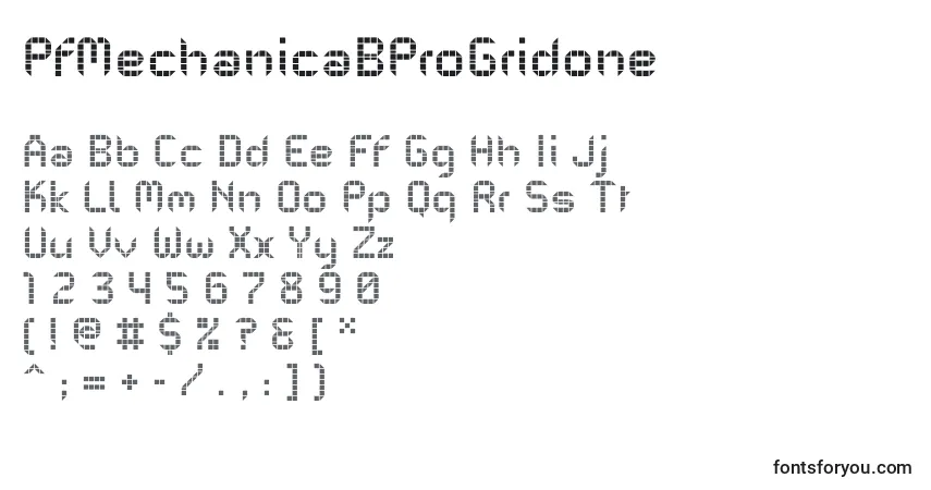 Fuente PfMechanicaBProGridone - alfabeto, números, caracteres especiales