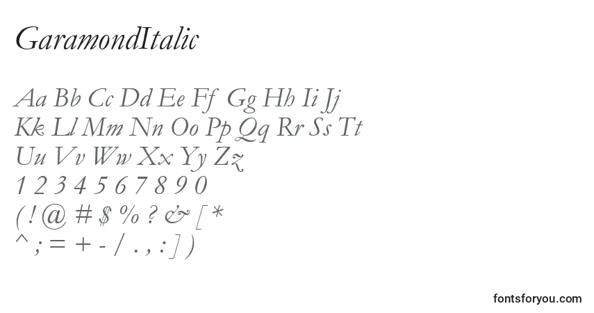 GaramondItalic Font – alphabet, numbers, special characters