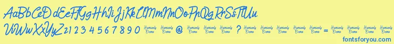 フォントHumienlyDemo – 青い文字が黄色の背景にあります。