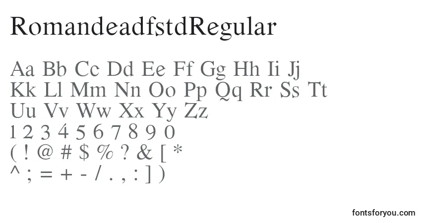 A fonte RomandeadfstdRegular – alfabeto, números, caracteres especiais
