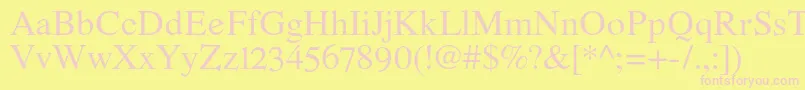 RomandeadfstdRegular-fontti – vaaleanpunaiset fontit keltaisella taustalla