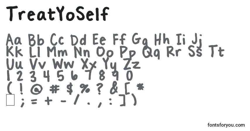A fonte TreatYoSelf – alfabeto, números, caracteres especiais