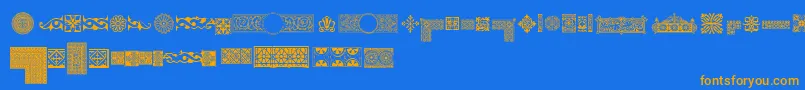 フォントPfornmtreasures1Regular – オレンジ色の文字が青い背景にあります。