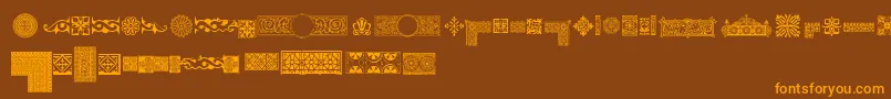 Weitere Informationen zur Pfornmtreasures1Regular-Schriftart Pfornmtreasures1Regular-Schriftart – Orangefarbene Schriften auf braunem Hintergrund